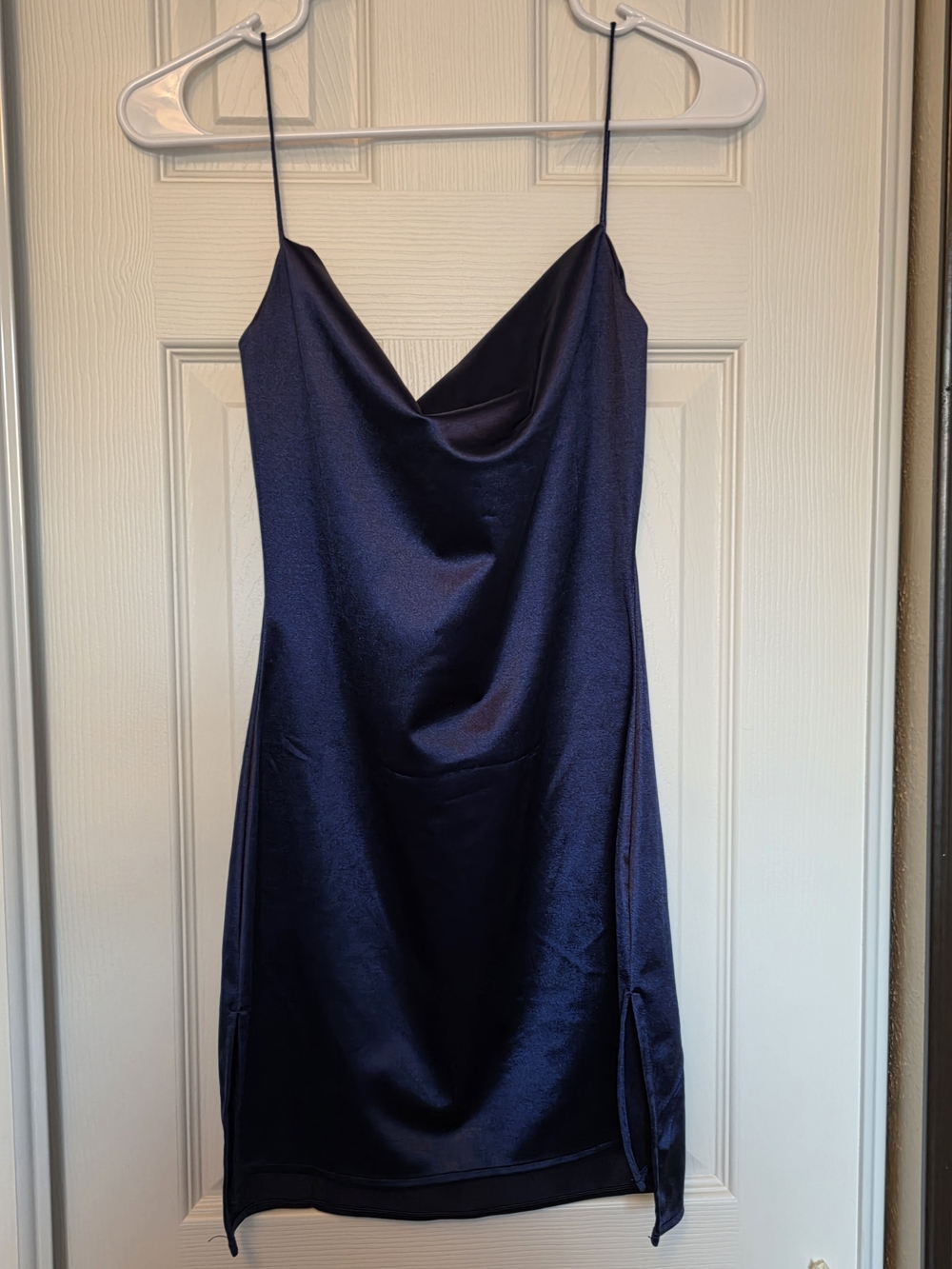 Zaful Navy Satin Cowl Neck Mini Slip Dress